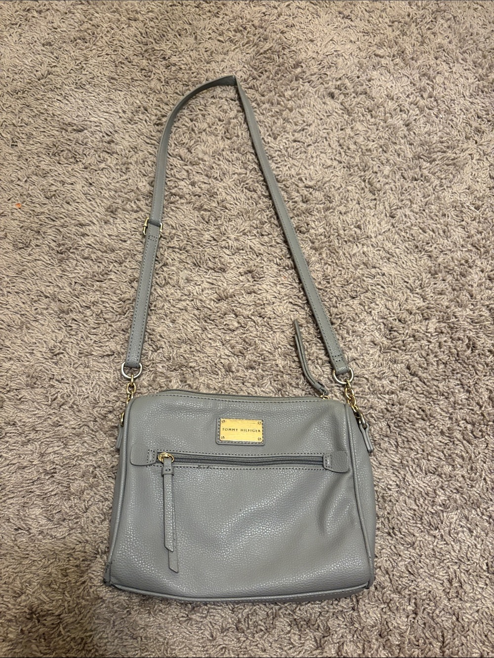 Tommy Hilfiger Light Gray Pebbled Leather Crossbody Bag